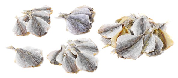 Image of Dried cod fish fillets isolated on white, set