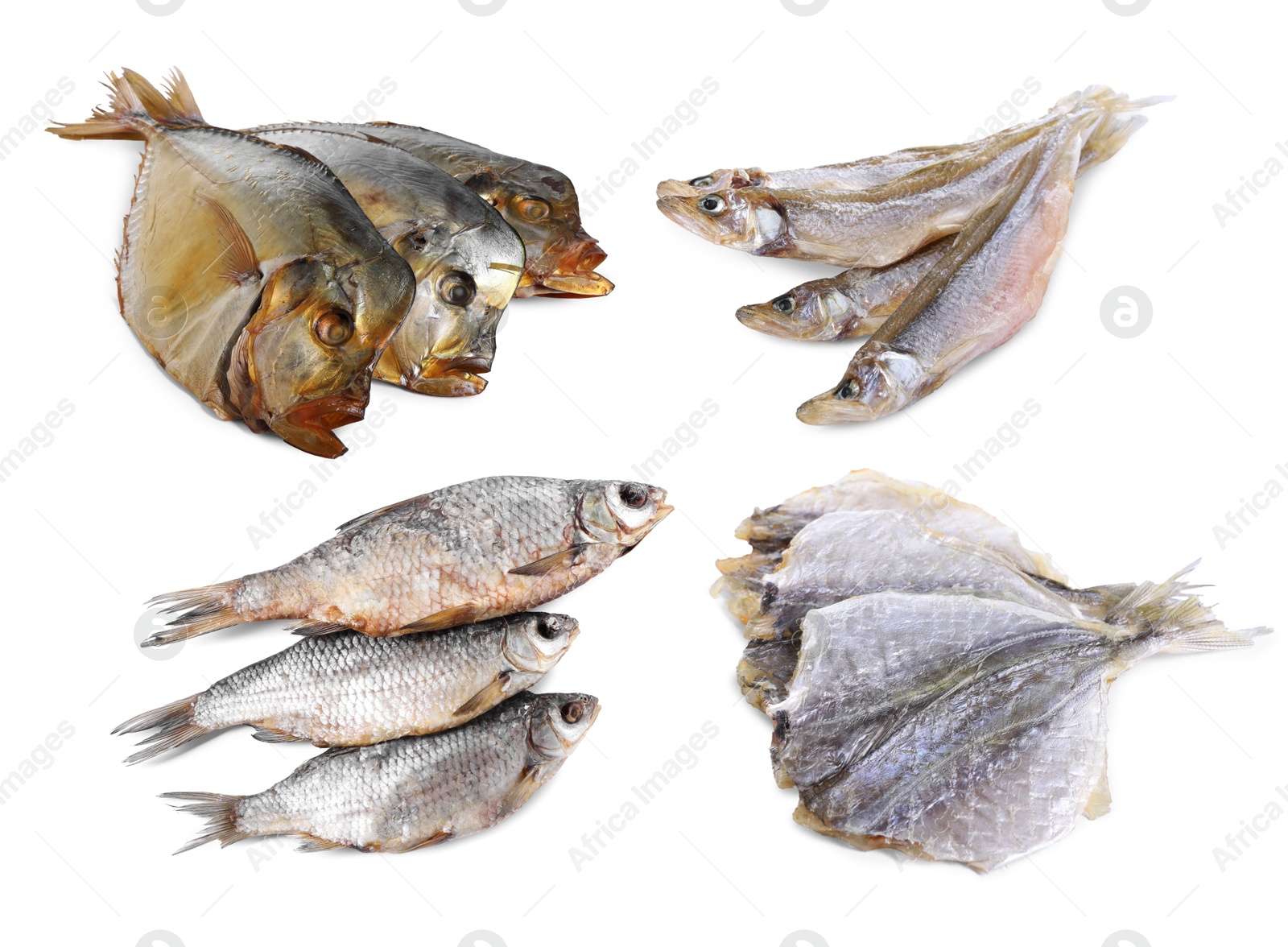 Different dried fish isolated on white, set Image of Different dried fish isolated on white, set
