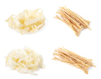 Image of Dried shredded fish snack and squid isolated on white