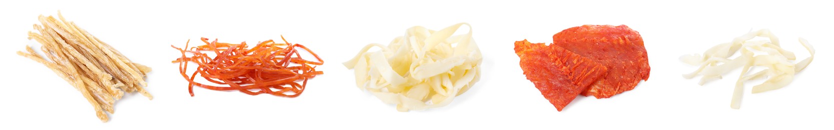 Image of Dried fish snacks isolated on white, set