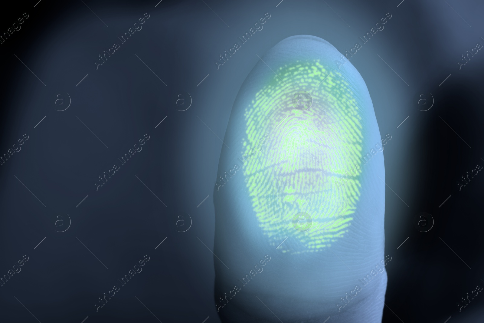 Colorful fingerprint remaining on surface while woman pressing her finger to scanner, closeup Image of Colorful fingerprint remaining on surface while woman pressing her finger to scanner, closeup