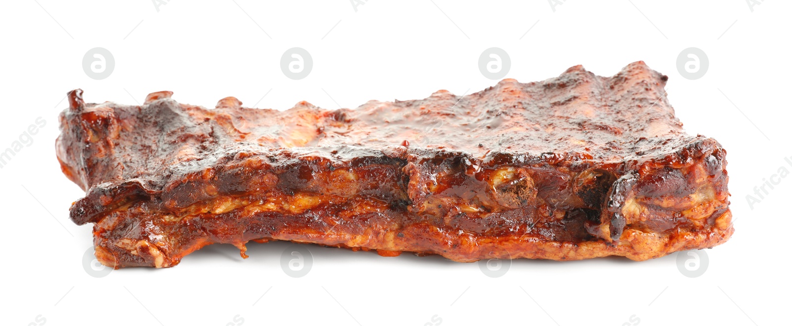Tasty roasted pork ribs isolated on white Photo of Tasty roasted pork ribs isolated on white