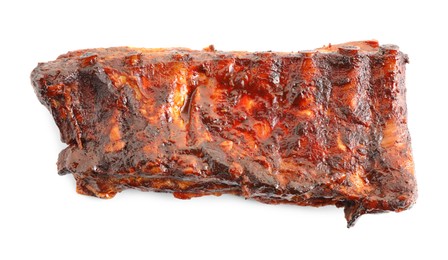 Photo of Tasty roasted pork ribs isolated on white, top view