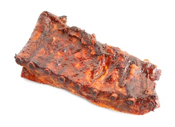 Photo of Tasty roasted pork ribs isolated on white, top view