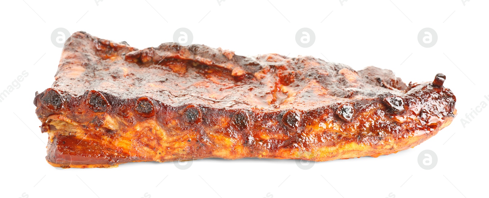 Tasty roasted pork ribs isolated on white Photo of Tasty roasted pork ribs isolated on white