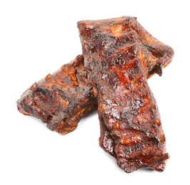 Photo of Tasty roasted pork ribs isolated on white