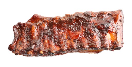 Photo of Tasty roasted pork ribs isolated on white, top view