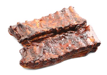 Photo of Tasty roasted pork ribs isolated on white