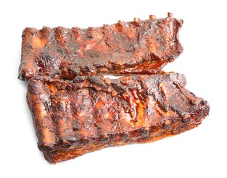 Photo of Tasty roasted pork ribs isolated on white