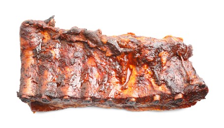 Photo of Tasty roasted pork ribs isolated on white, top view