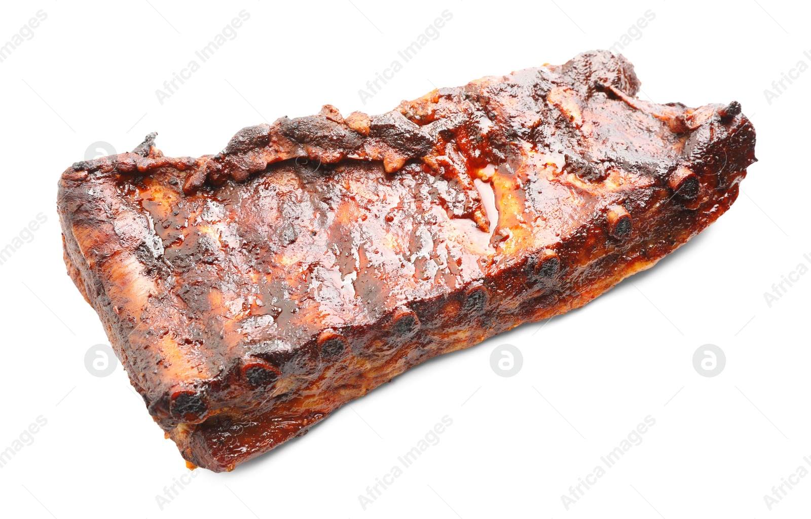 Tasty roasted pork ribs isolated on white Photo of Tasty roasted pork ribs isolated on white