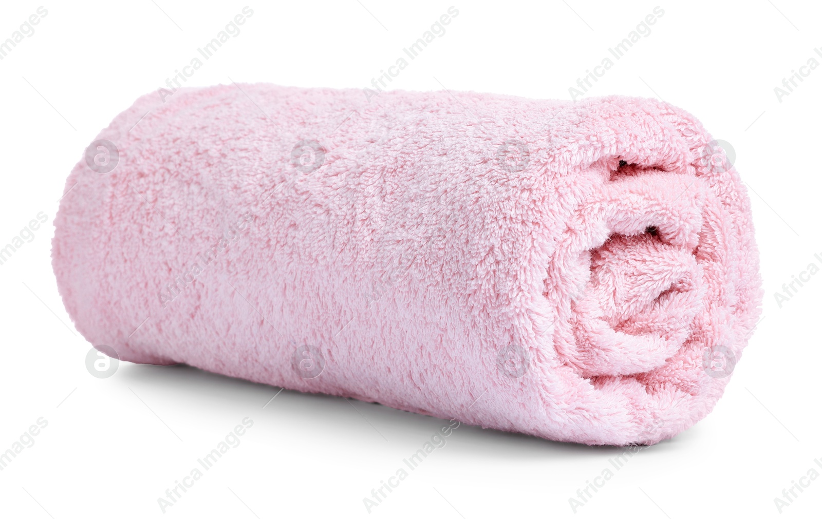 Pink folded terry towel isolated on white Photo of Pink folded terry towel isolated on white