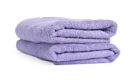 Photo of Stack of clean towels isolated on white