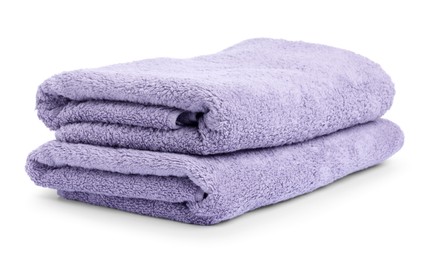 Photo of Stack of clean towels isolated on white
