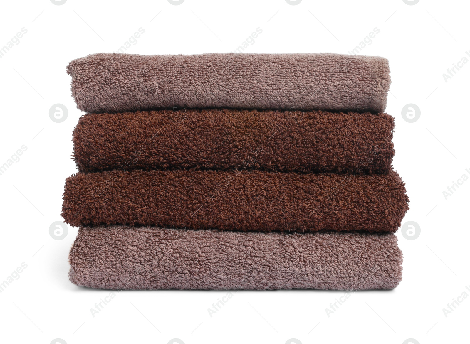 Stack of clean towels isolated on white Photo of Stack of clean towels isolated on white