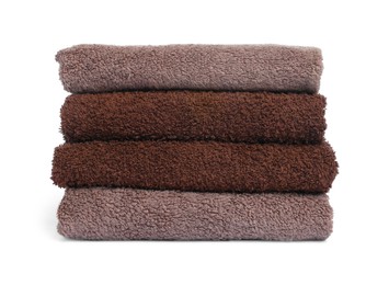 Photo of Stack of clean towels isolated on white