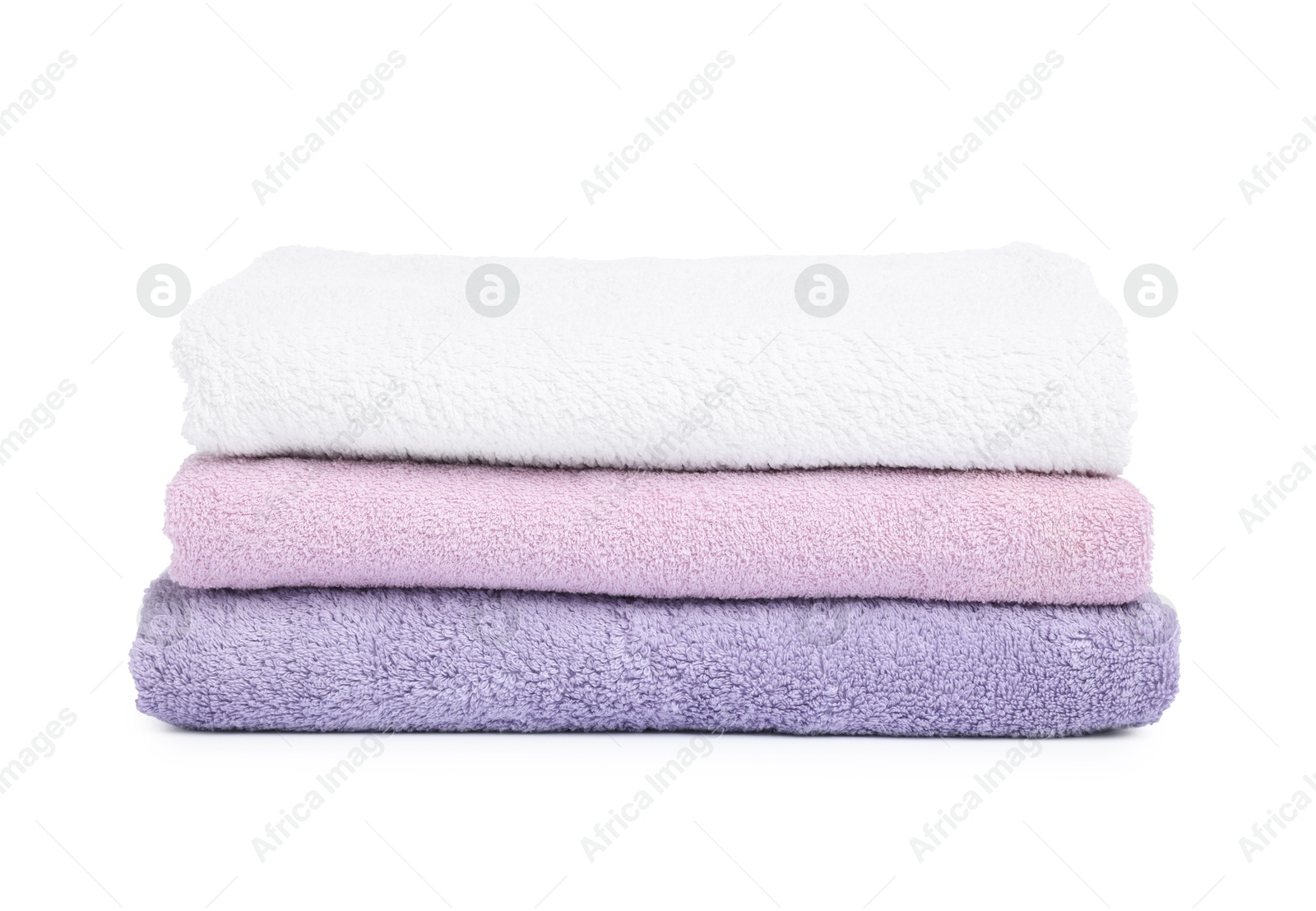 Stack of clean towels isolated on white Photo of Stack of clean towels isolated on white