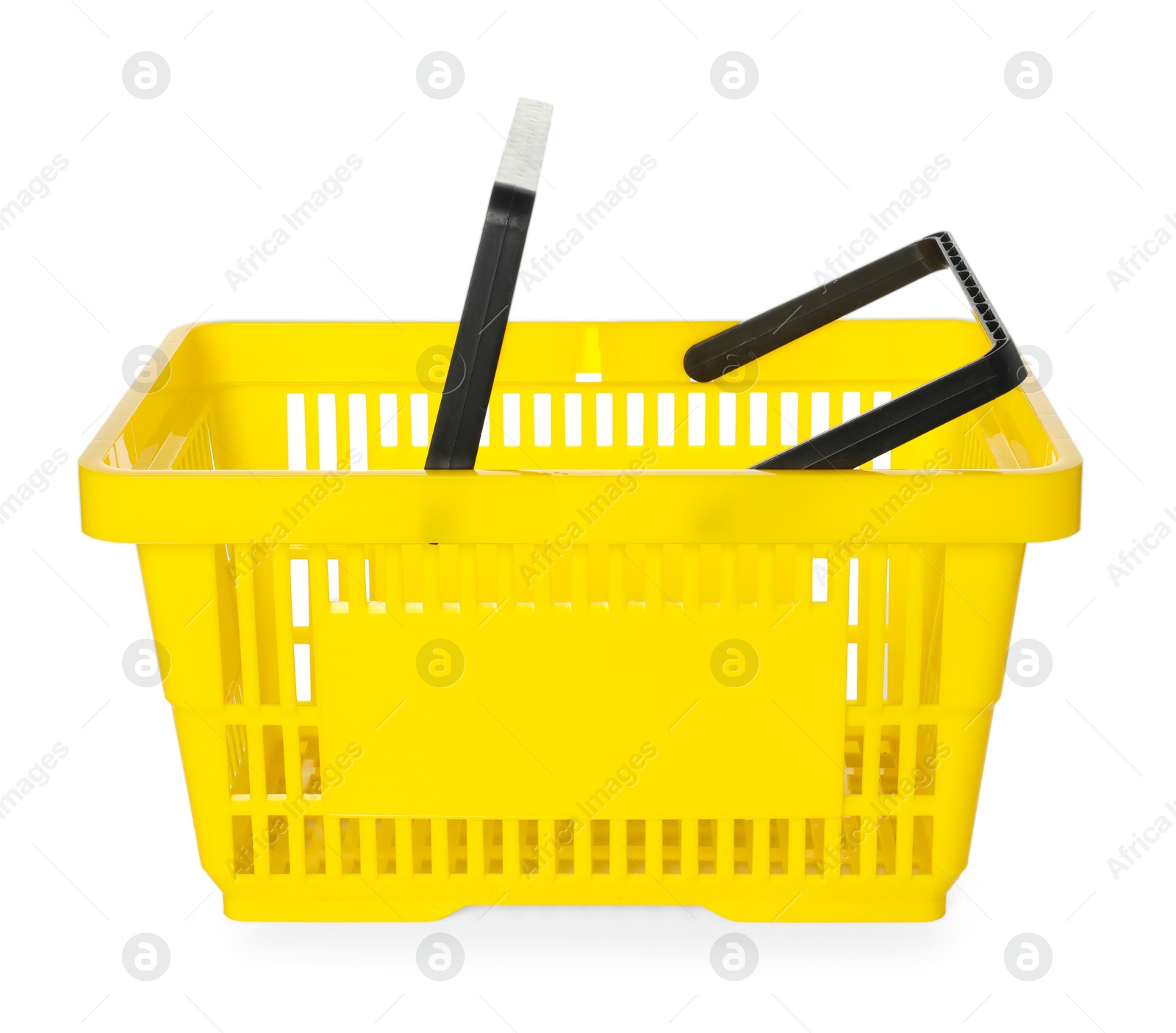 One yellow shopping basket isolated on white Photo of One yellow shopping basket isolated on white