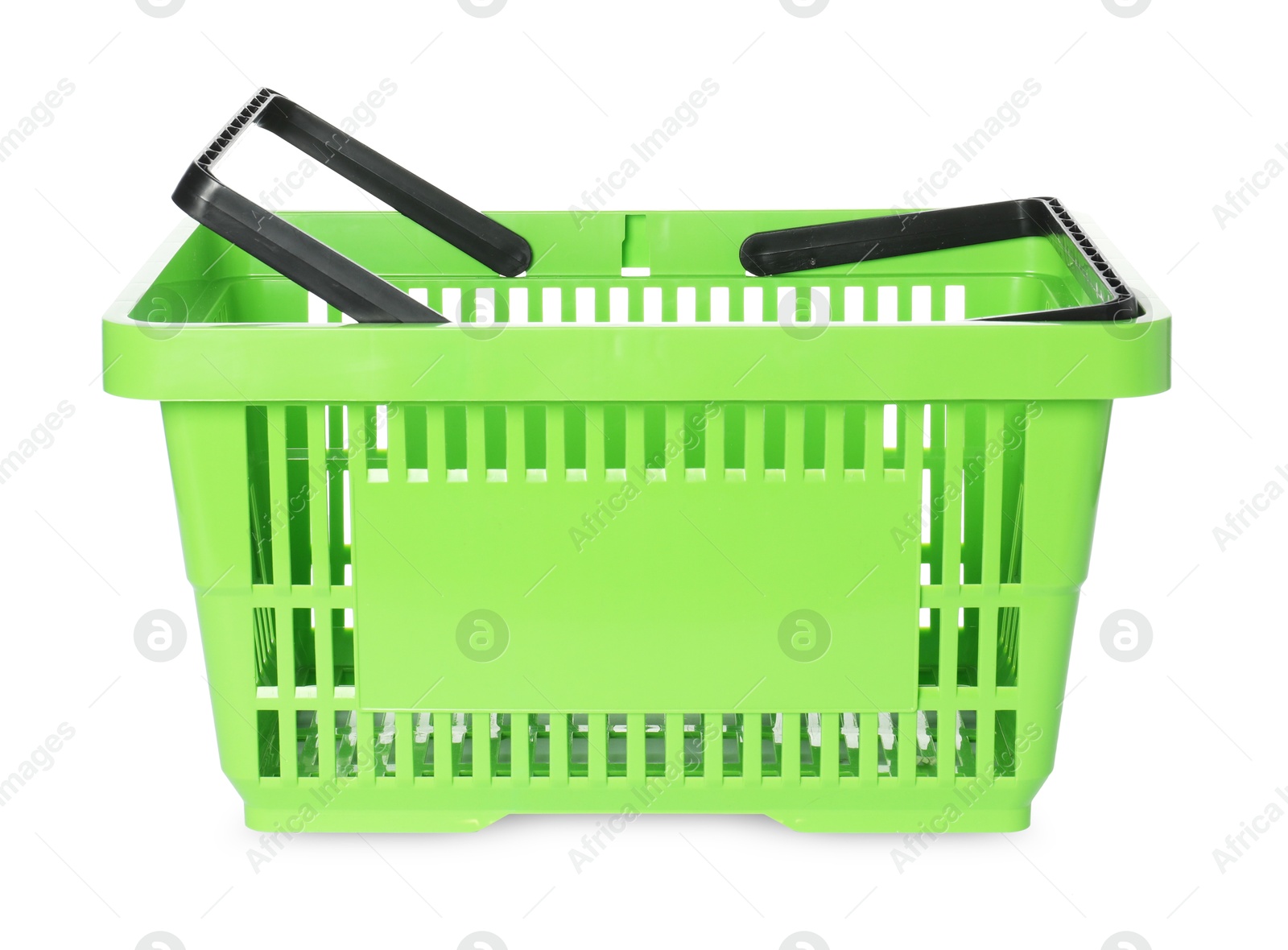 One green shopping basket isolated on white Photo of One green shopping basket isolated on white
