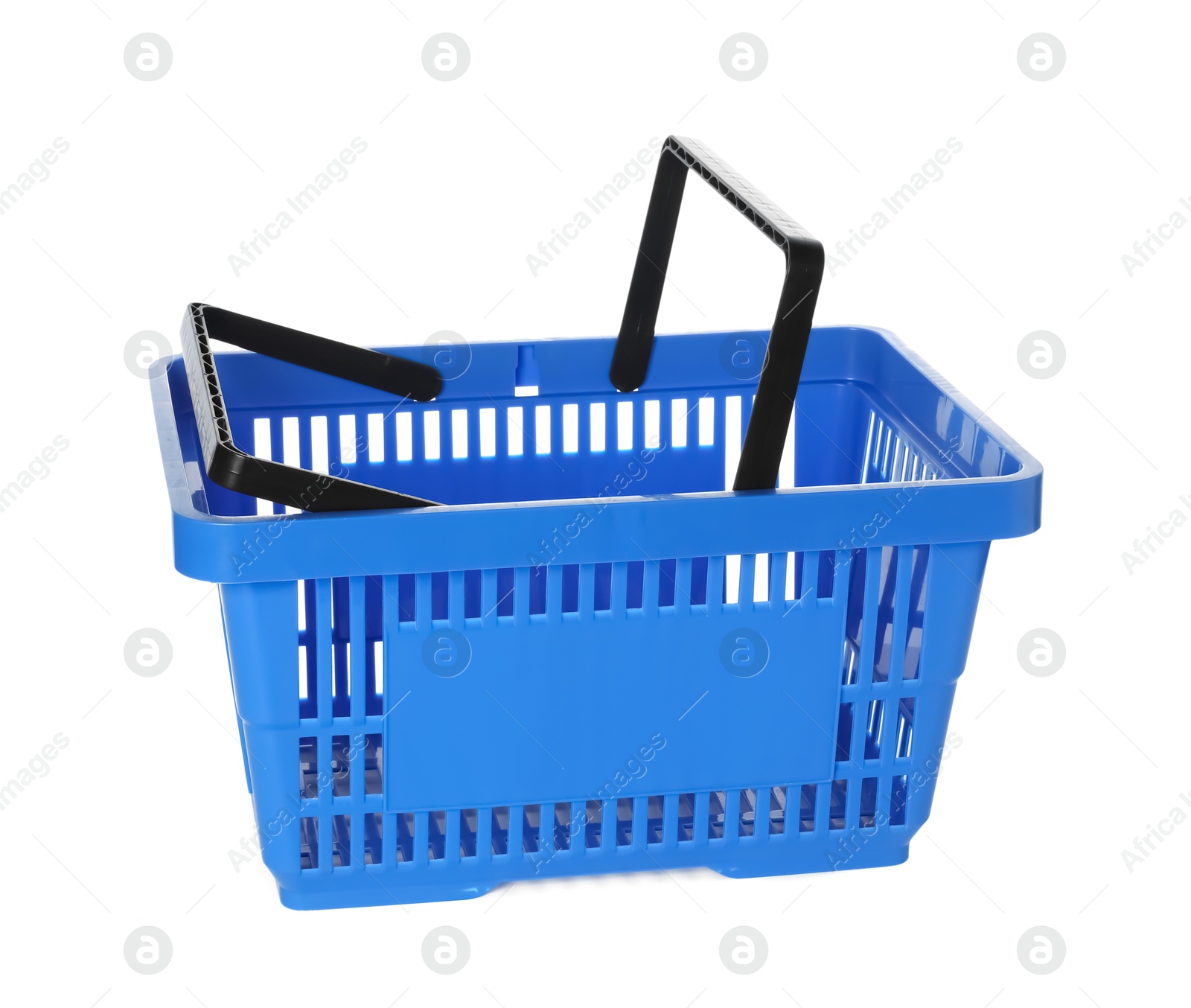 One blue shopping basket isolated on white Photo of One blue shopping basket isolated on white