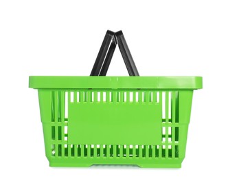 Photo of One green shopping basket isolated on white