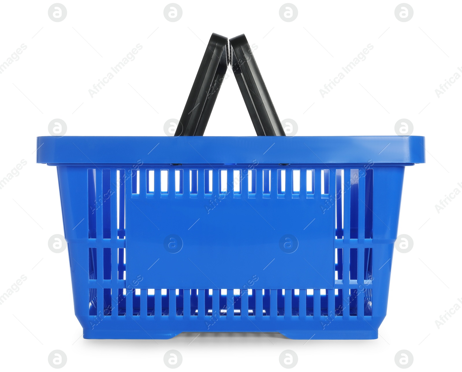 One blue shopping basket isolated on white Photo of One blue shopping basket isolated on white