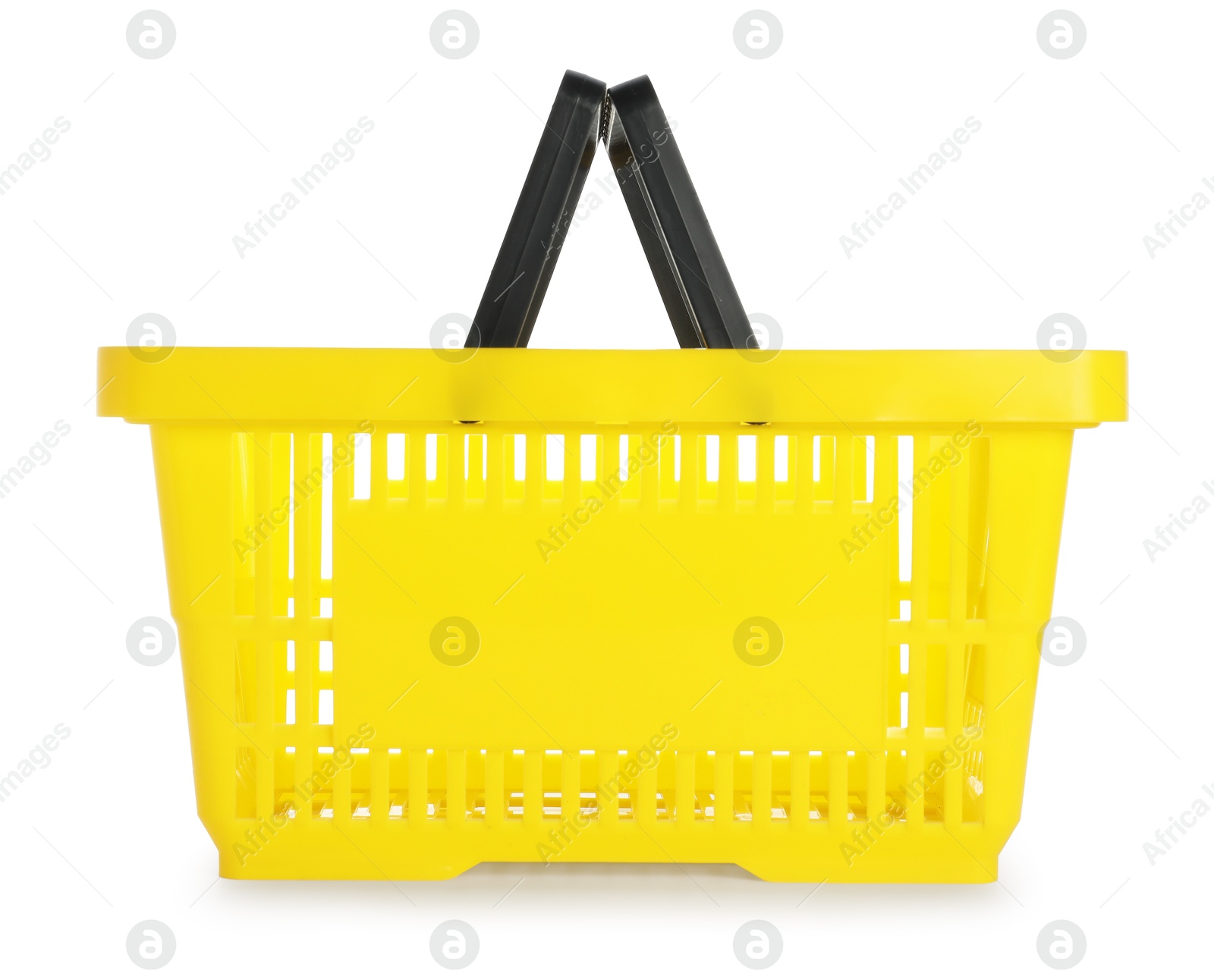 One yellow shopping basket isolated on white Photo of One yellow shopping basket isolated on white