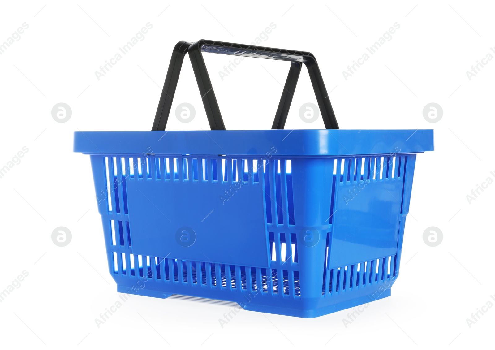 One blue shopping basket isolated on white Photo of One blue shopping basket isolated on white