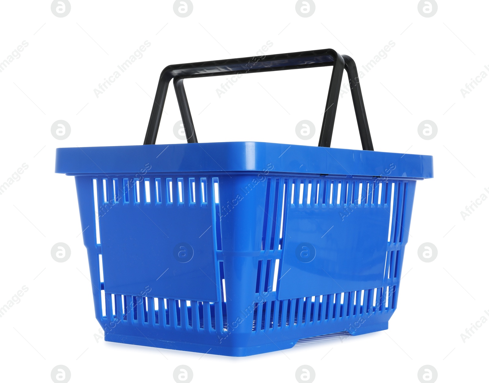 One blue shopping basket isolated on white Photo of One blue shopping basket isolated on white