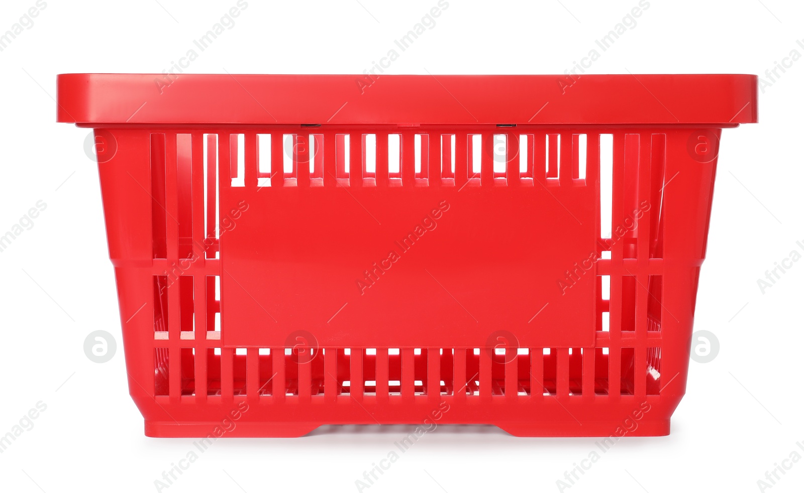 One red shopping basket isolated on white Photo of One red shopping basket isolated on white