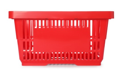 Photo of One red shopping basket isolated on white