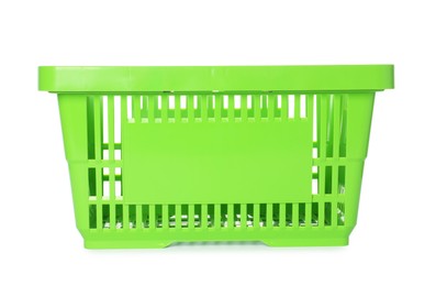 Photo of One green shopping basket isolated on white
