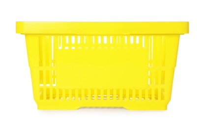 Photo of One yellow shopping basket isolated on white