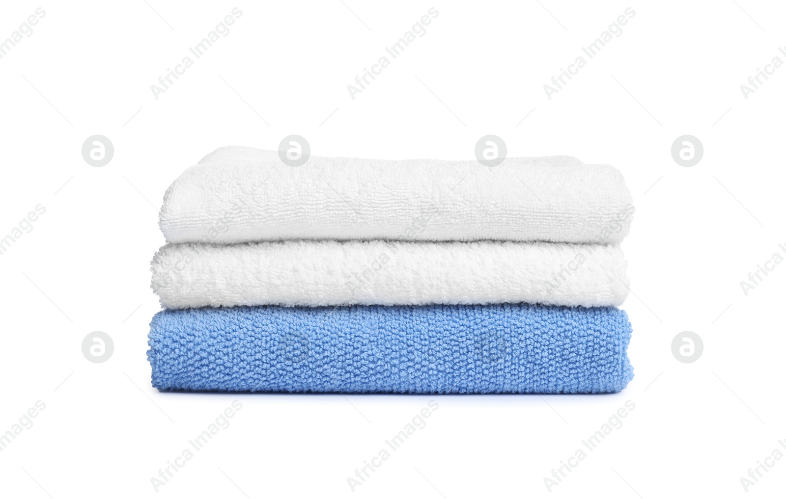 Stack of clean towels isolated on white Photo of Stack of clean towels isolated on white