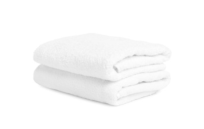 Photo of Two folded terry towels isolated on white