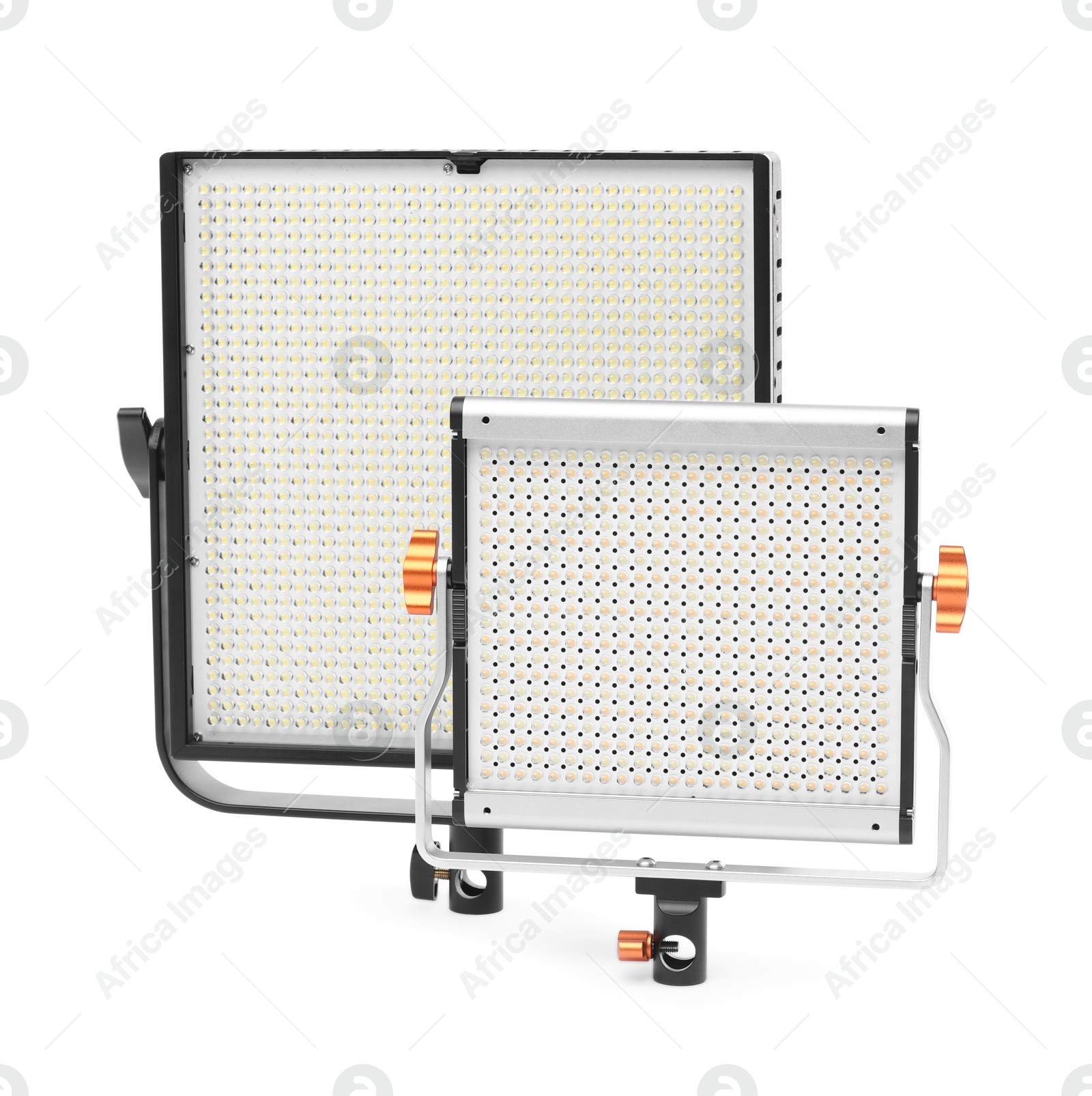 Professional lighting equipment. LED lamps isolated on white Photo of Professional lighting equipment. LED lamps isolated on white