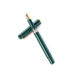 Photo of One fountain pen and lid isolated on white, above view