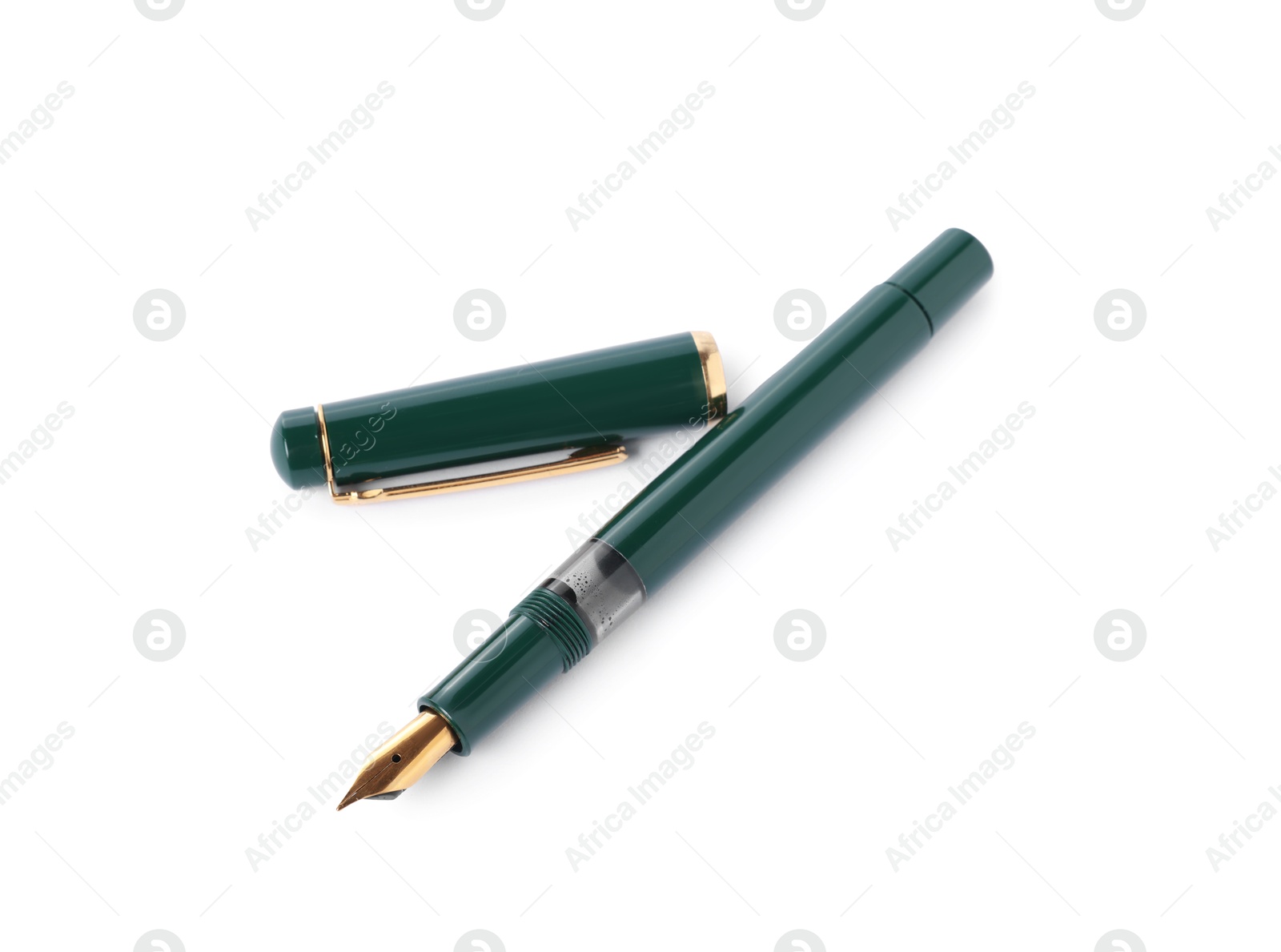 Photo of One fountain pen and lid isolated on white, above view