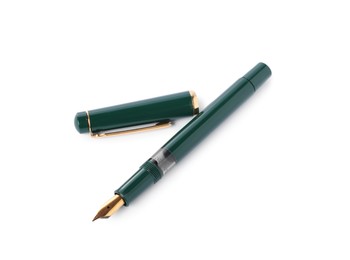 Photo of One fountain pen and lid isolated on white, above view