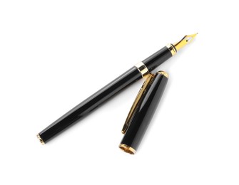 Photo of One fountain pen and lid isolated on white, above view