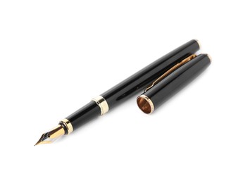 Photo of One fountain pen and lid isolated on white