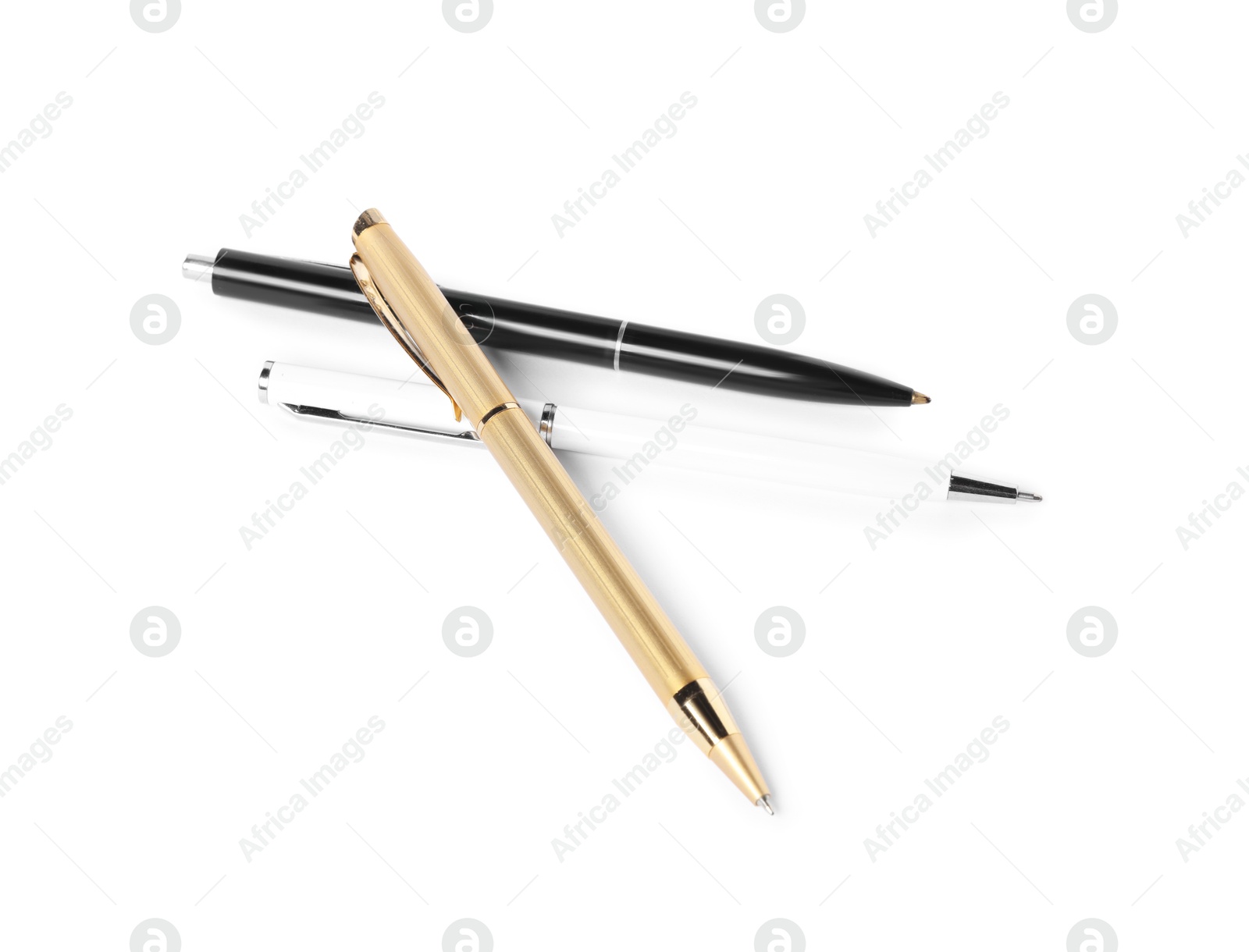 Stylish pens isolated on white, above view Photo of Stylish pens isolated on white, above view