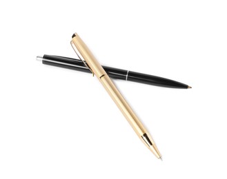 Photo of Stylish pens isolated on white, above view