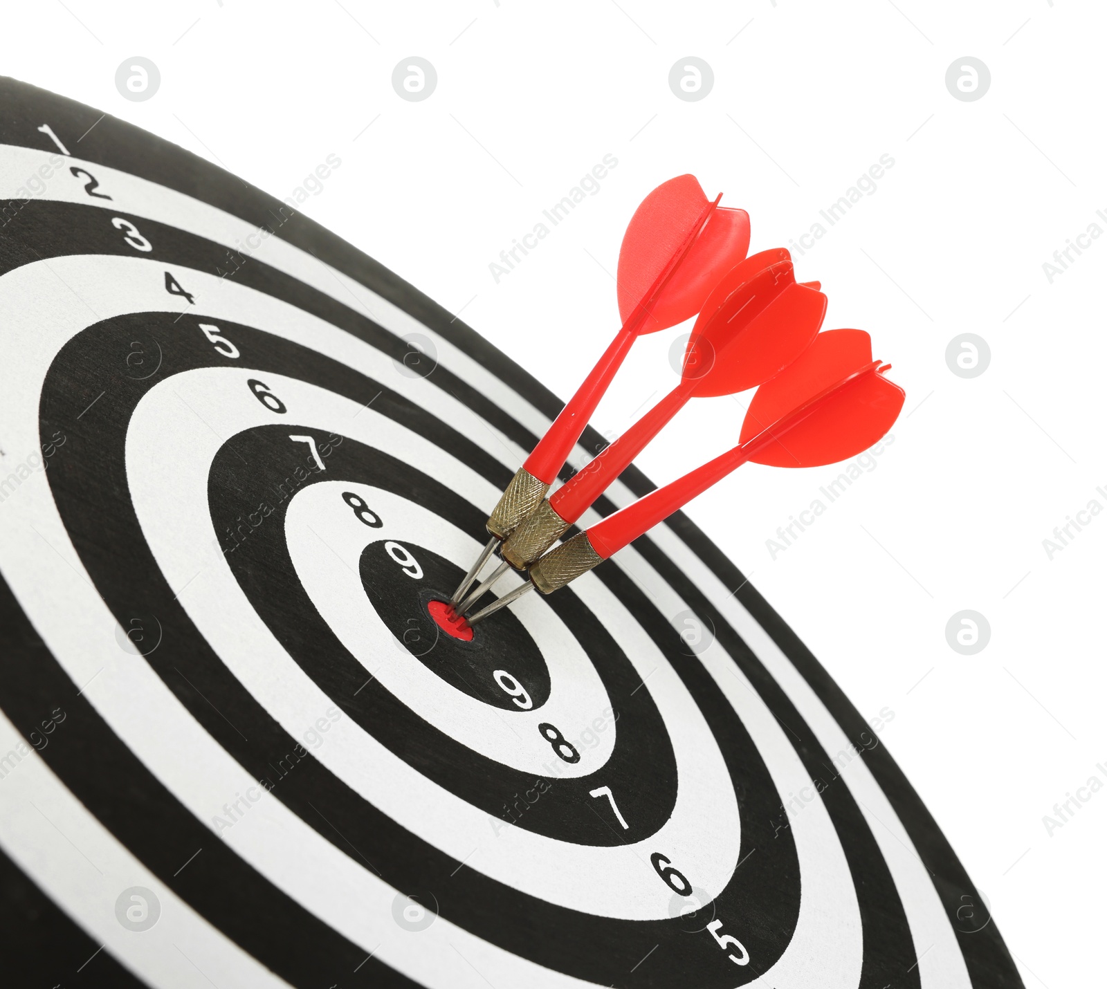 Targeting. Dart board with arrows isolated on white Photo of Targeting. Dart board with arrows isolated on white