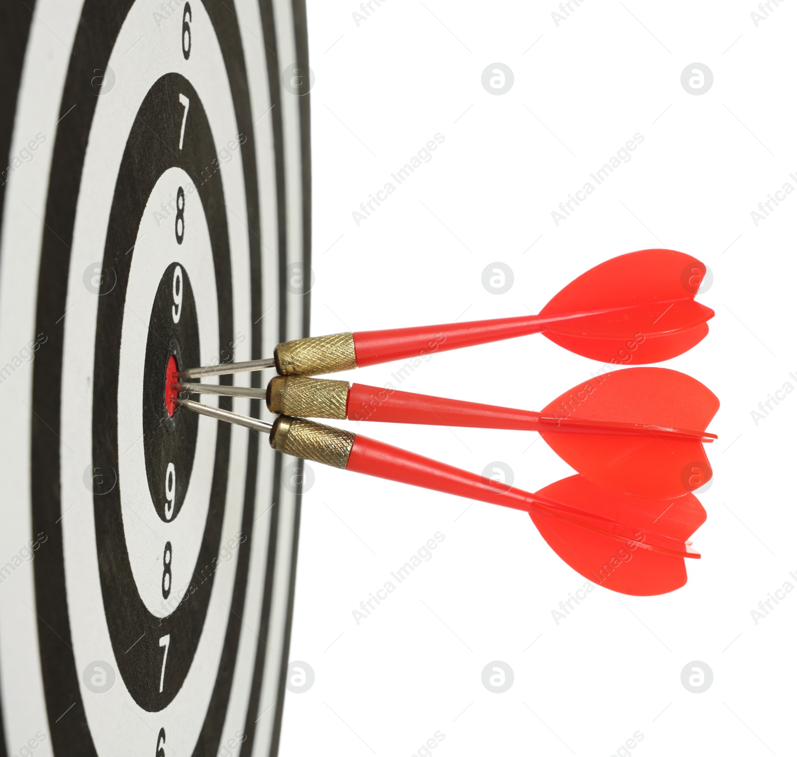 Targeting. Dart board with arrows isolated on white Photo of Targeting. Dart board with arrows isolated on white