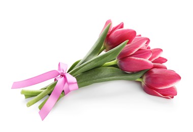 Photo of Bouquet of beautiful tulips isolated on white