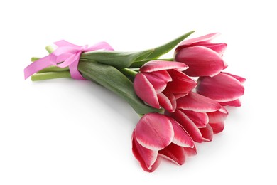 Photo of Bouquet of beautiful tulips isolated on white