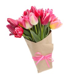 Photo of Bouquet of beautiful tulips isolated on white