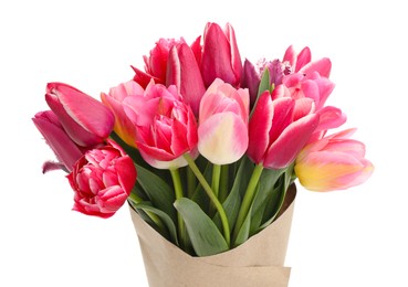 Photo of Bouquet of beautiful tulips isolated on white