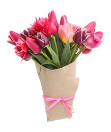Photo of Bouquet of beautiful tulips isolated on white